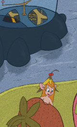 With apologies to Bosch... and mouse prudes. Whatever, I was tired of drawing angsty Gadgets. (Illustration: Gadget, nude except for a flower on her head, eats from a giant strawberry in a garden that also contains an abstract clockwork structure rising from a lake.)